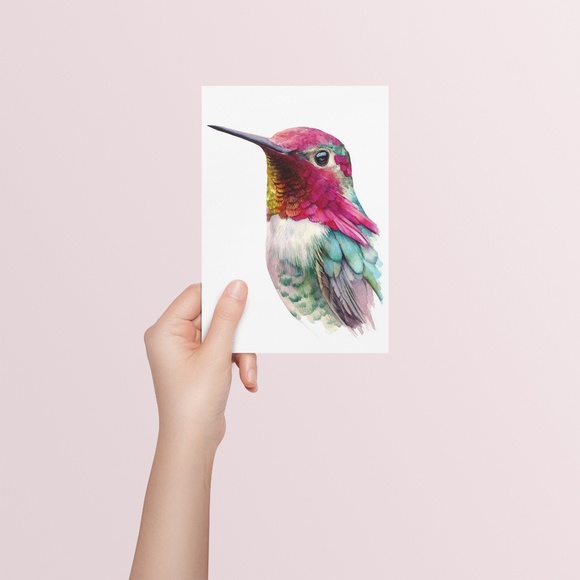 Watercolor Hummingbird Wall Art Print, Unframed - Enchanting Nature-Inspired - Picture 5 of 6
